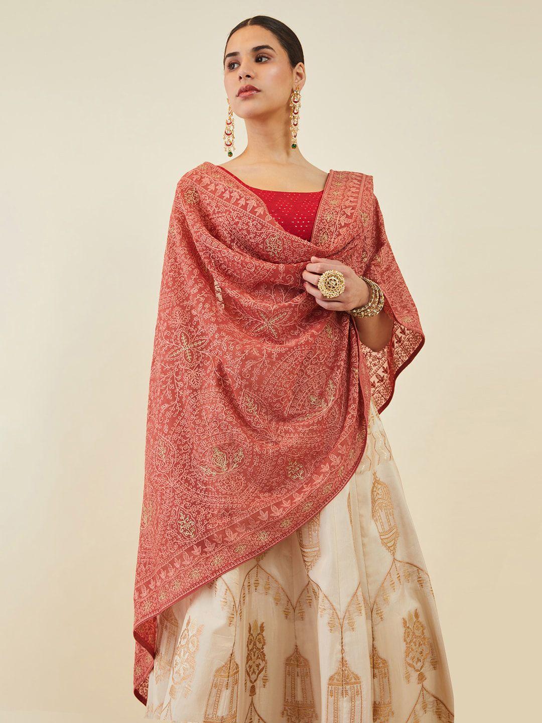 soch embroidered dupatta with thread work