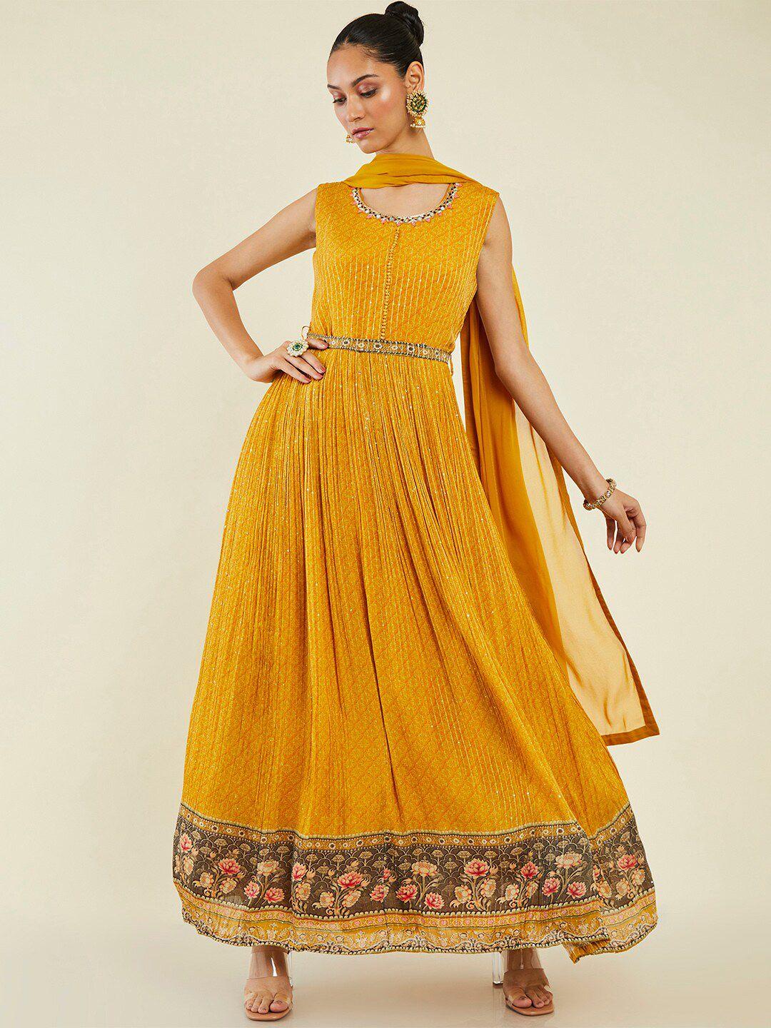 soch embroidered georgette anarkali kurta with churidar & with dupatta