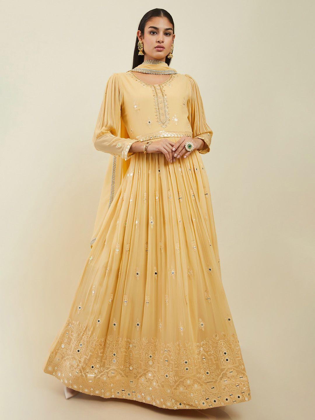 soch embroidered georgette maxi ethnic dress