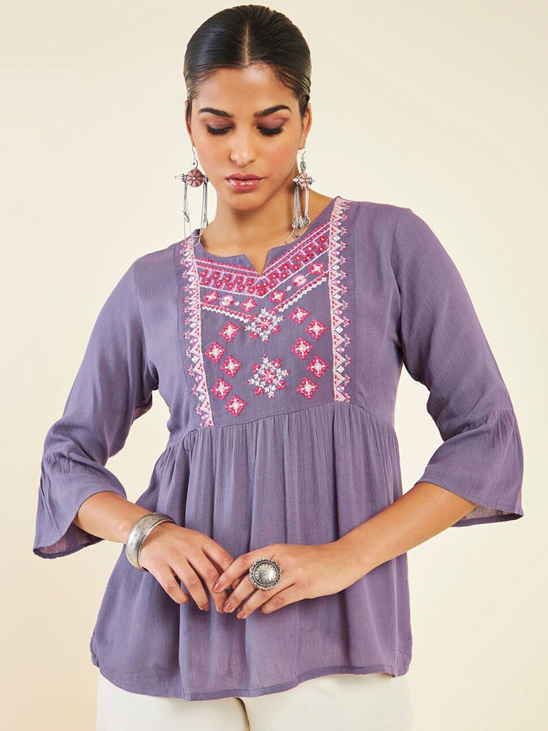 soch embroidered notch neck ethnic tunic