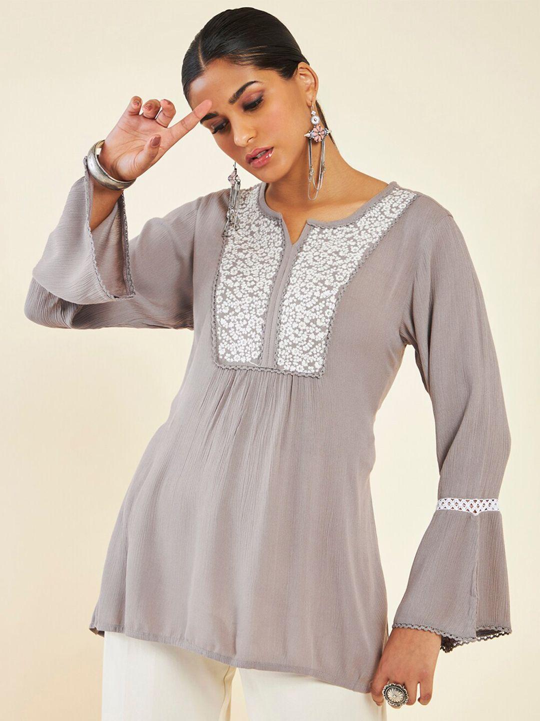 soch embroidered notched neck ethnic tunic
