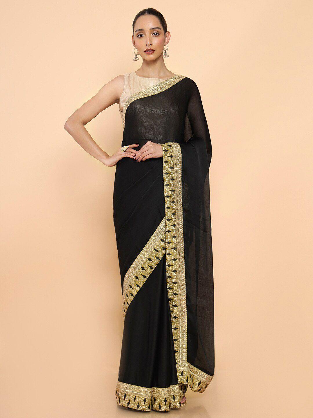 soch embroidered pure chiffon saree