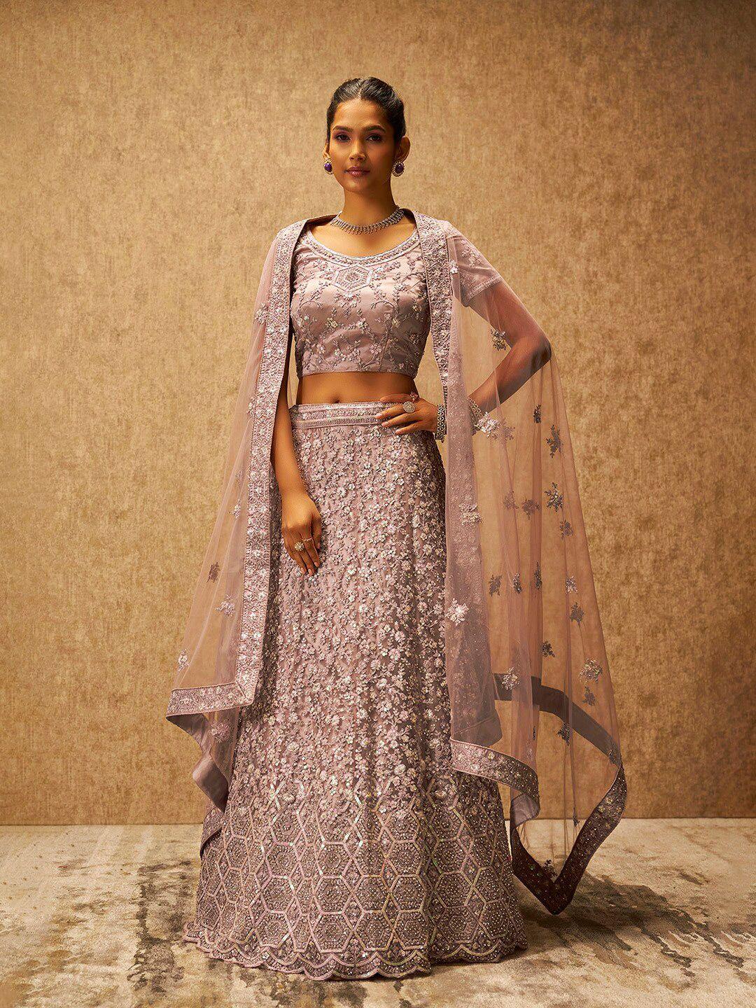 soch embroidered sequinned net unstitched lehenga & blouse with dupatta