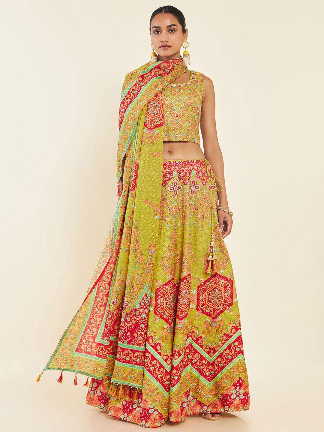 soch embroidered thread work ready to wear lehenga & blouse with dupatta