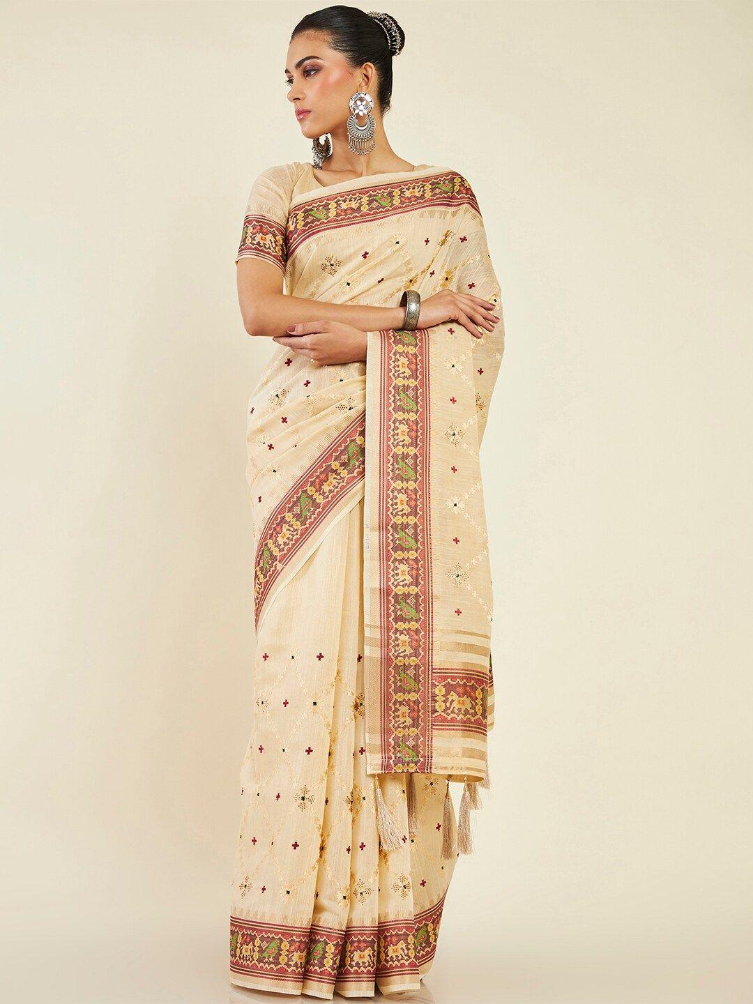 soch embroidered tissue saree