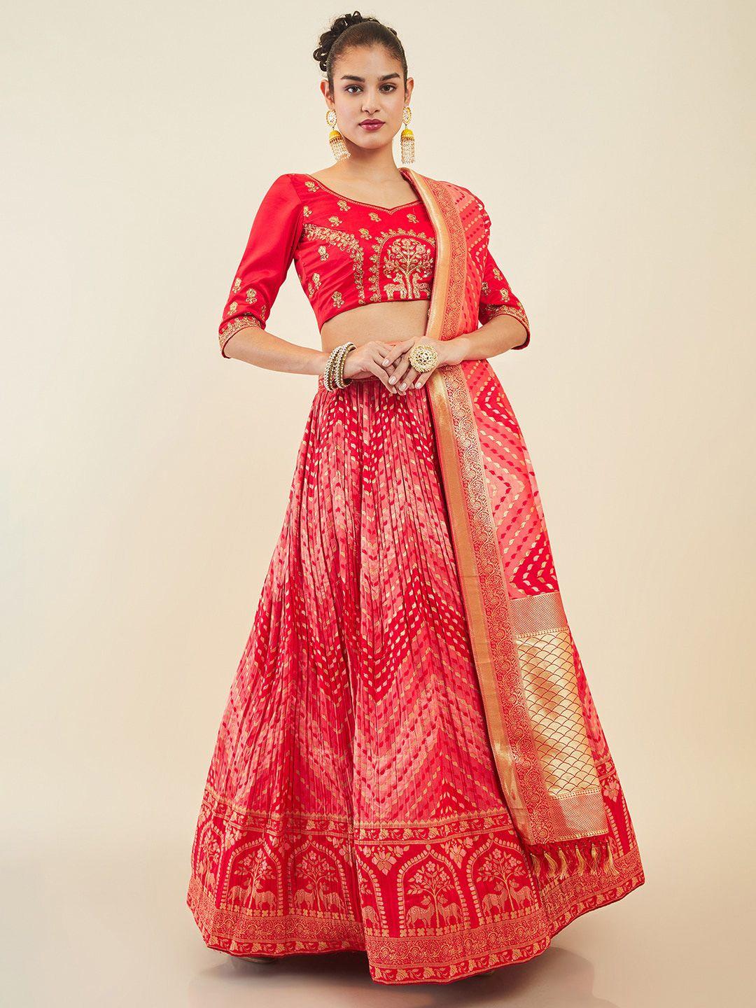 soch embroidered unstitched lehenga & blouse with dupatta