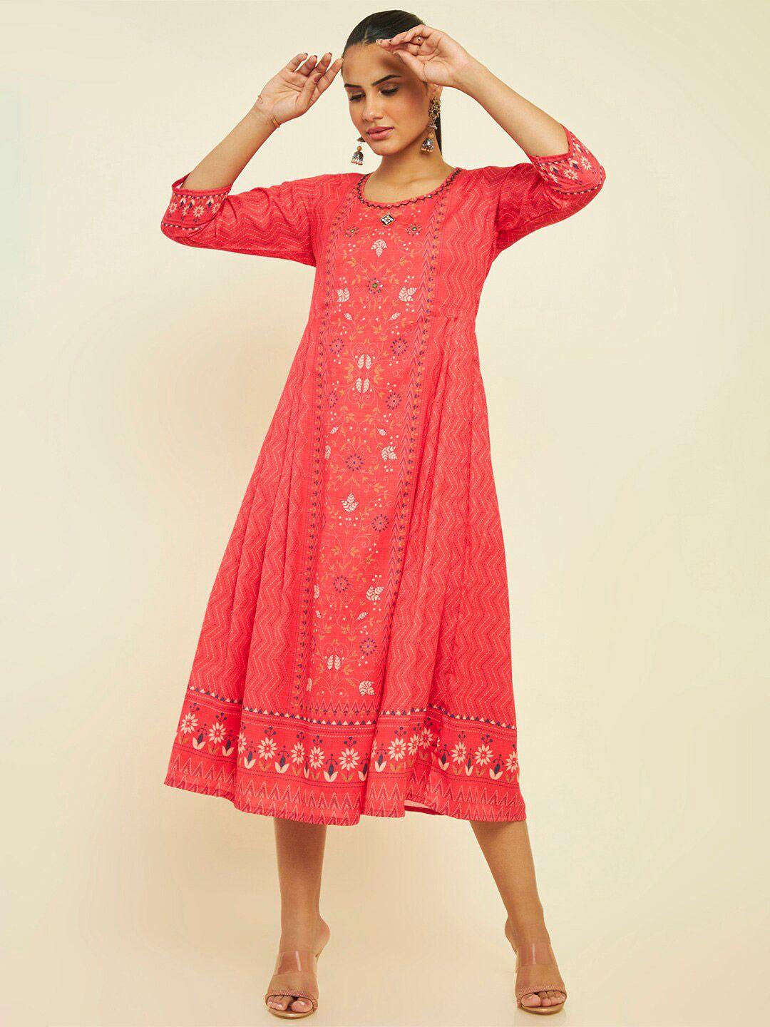 soch ethnic motif printed a-line midi ethnic dress