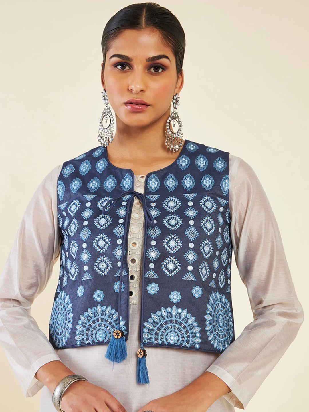 soch ethnic motif printed crop waist coat