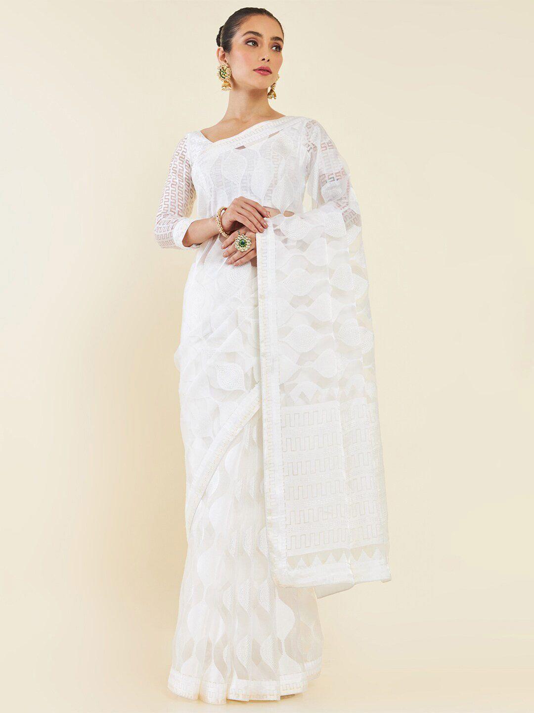 soch ethnic motif woven design organza saree