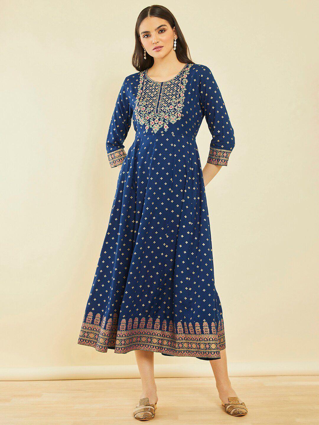 soch ethnic motifs embroidered a-line midi dress