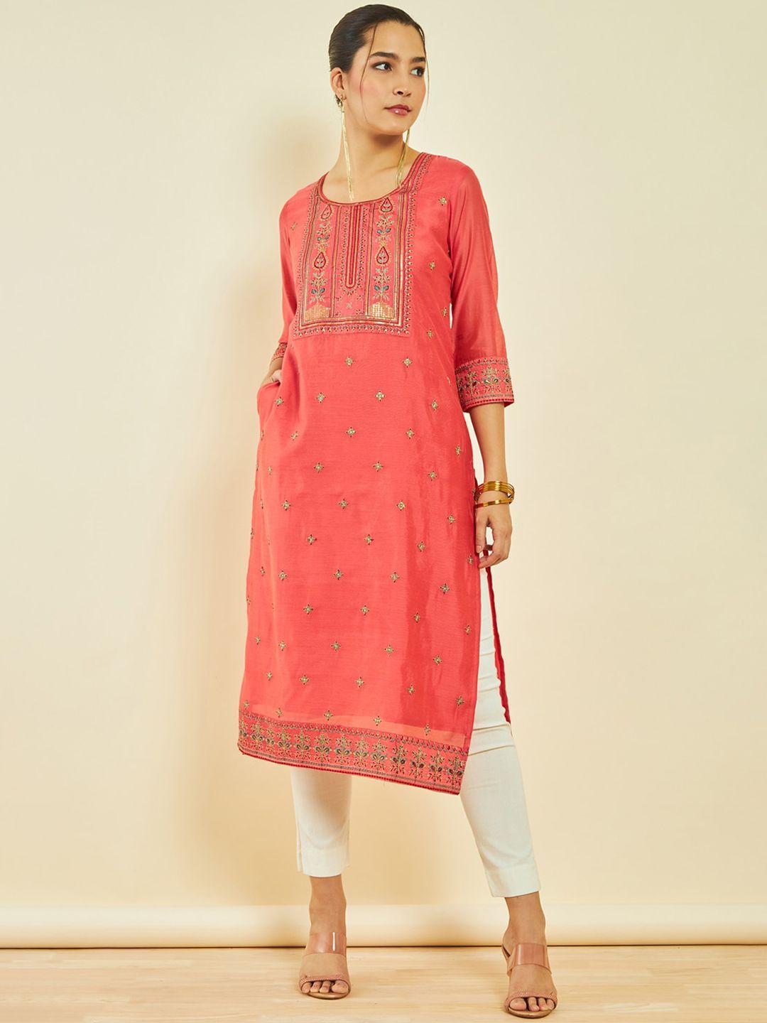 soch ethnic motifs embroidered chanderi silk kurta