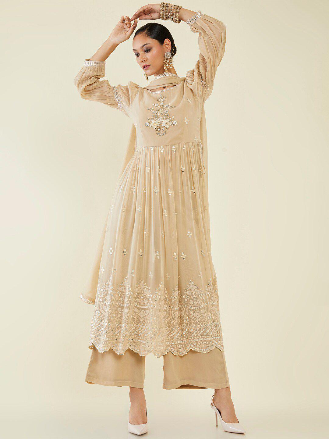 soch ethnic motifs embroidered kurta with palazzos & dupatta