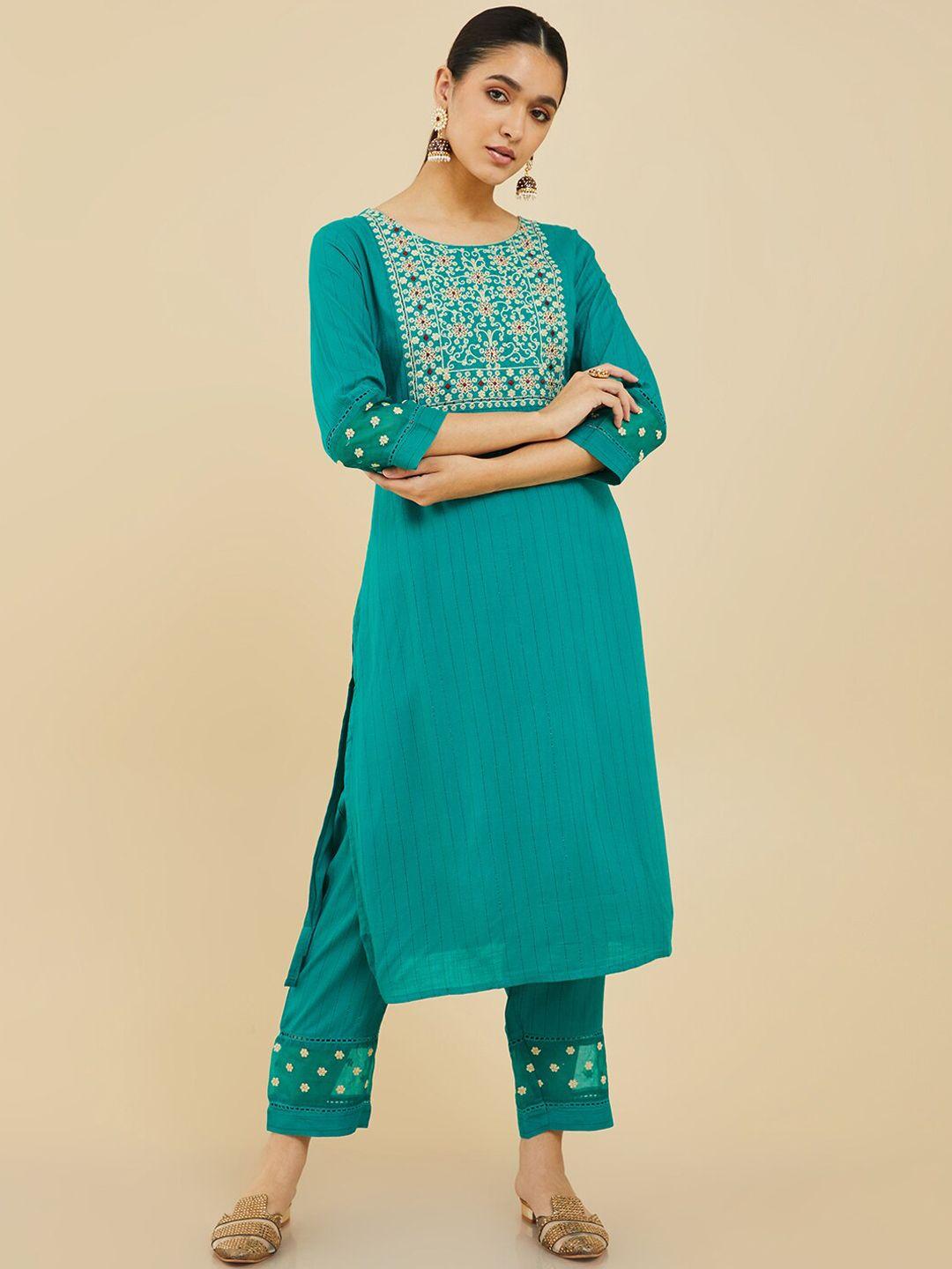 soch ethnic motifs embroidered kurta with trousers