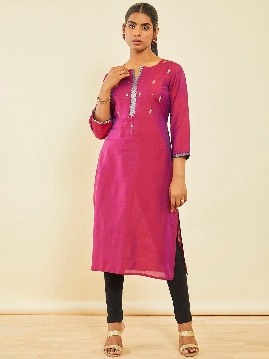 soch ethnic motifs embroidered notched neck sequinned regular kurta