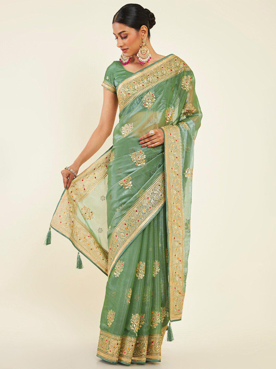 soch ethnic motifs embroidered pure chiffon saree