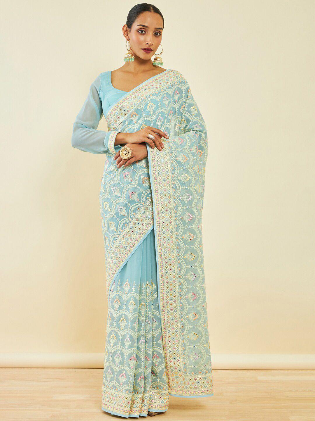 soch ethnic motifs embroidered saree