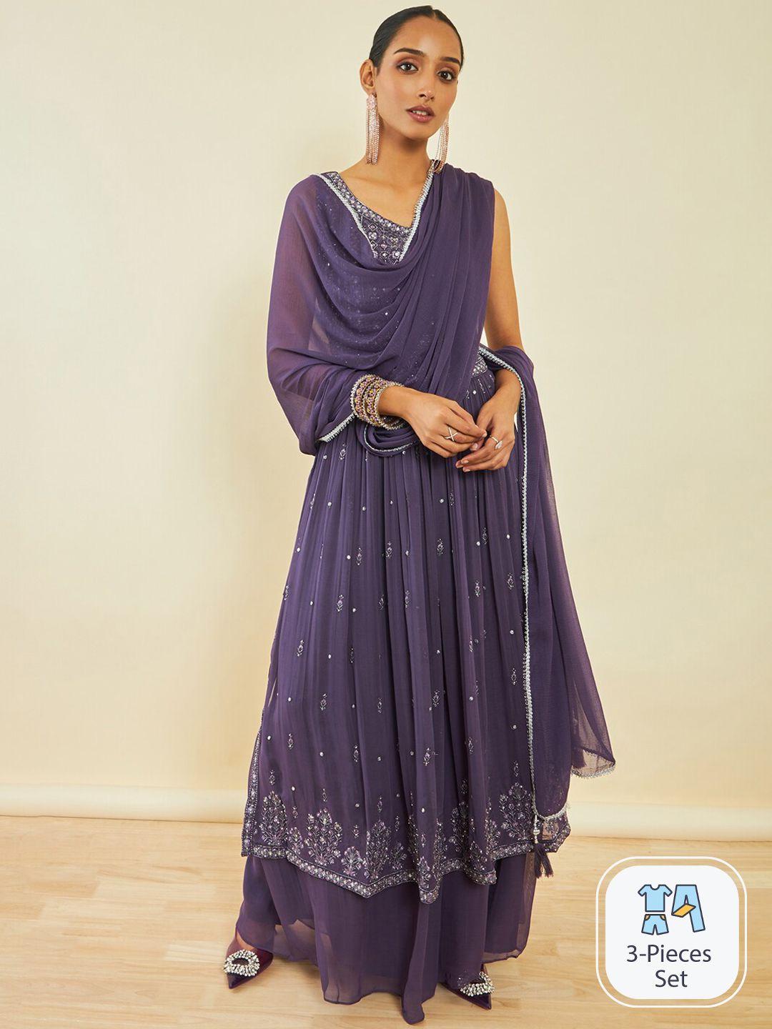 soch ethnic motifs embroidered sequinned a-line kurta & palazzos with dupatta