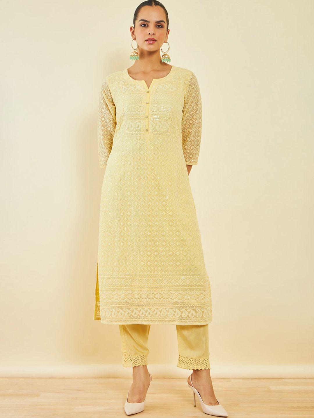 soch ethnic motifs embroidered sequinned kurta with trousers & dupatta
