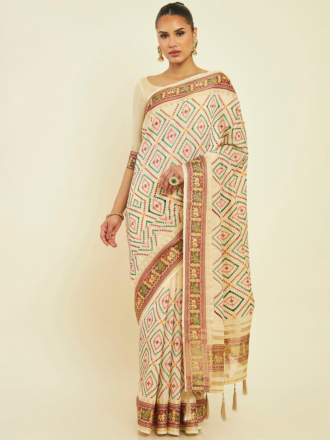 soch ethnic motifs embroidered tissue kota saree