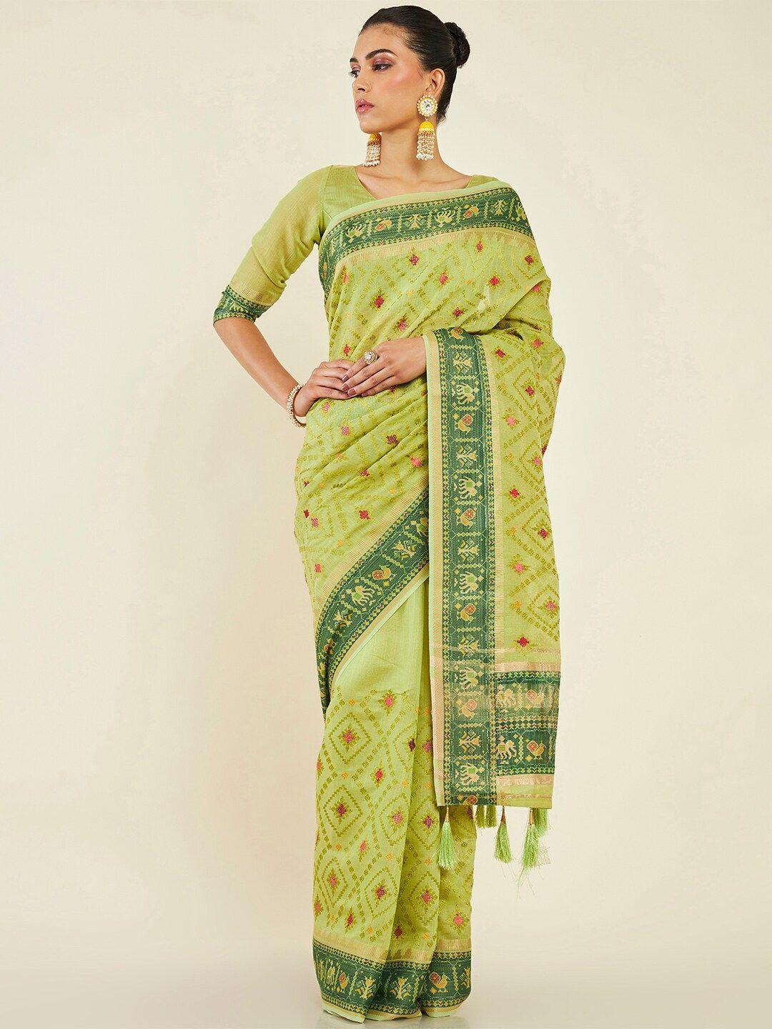 soch ethnic motifs embroidered tissue saree