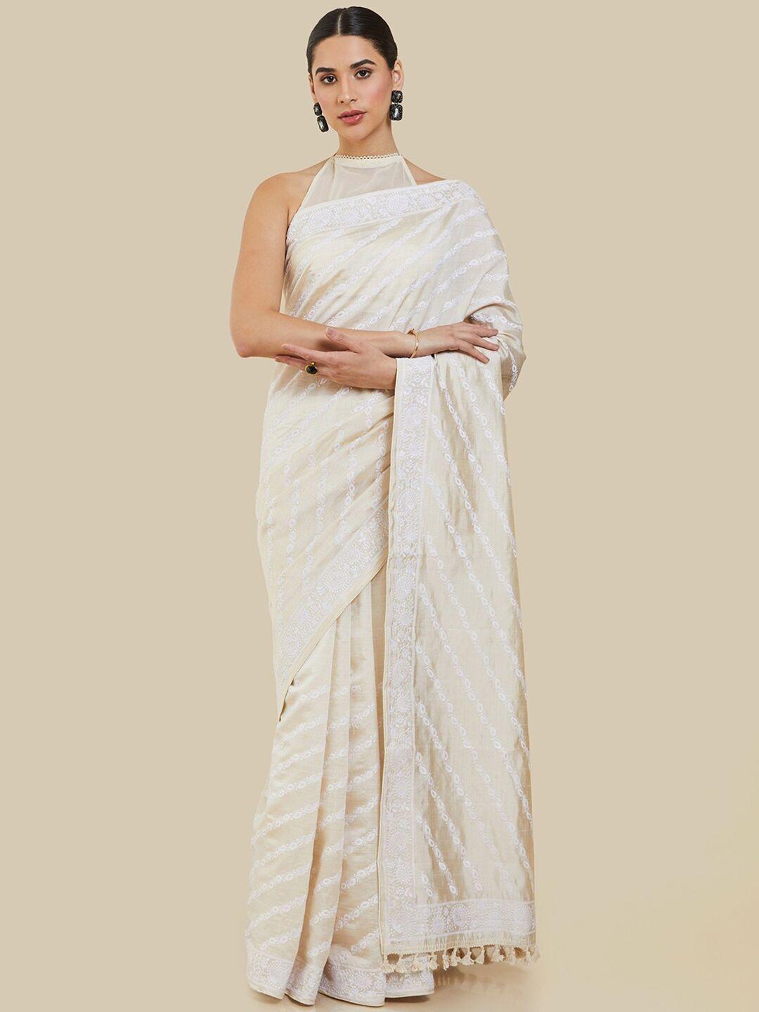 soch ethnic motifs embroidered tussar saree