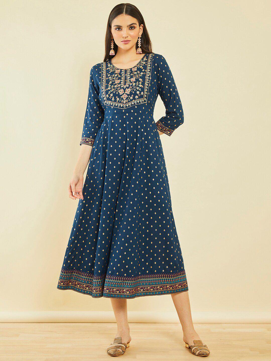 soch ethnic motifs printed a-line midi dress