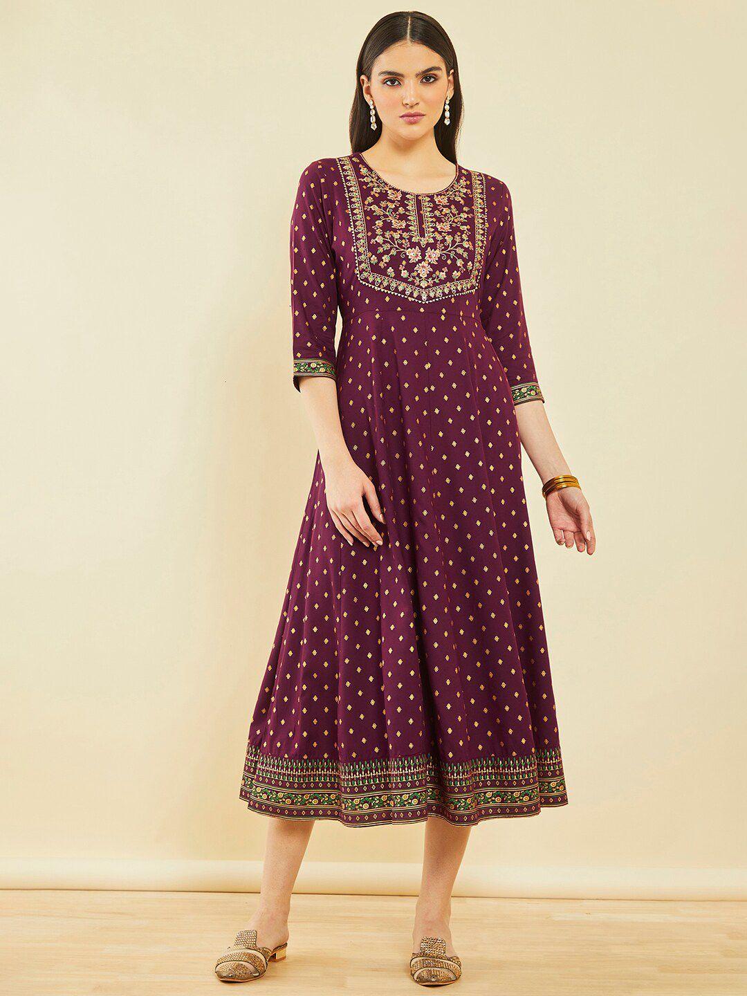 soch ethnic motifs printed a-line midi dress