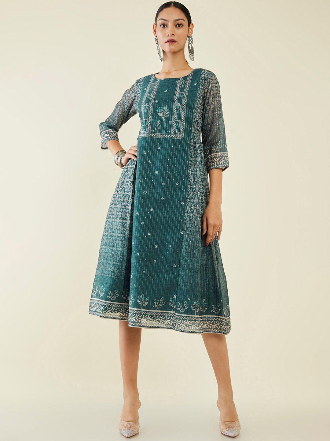 soch ethnic motifs printed chanderi silk a-line dress