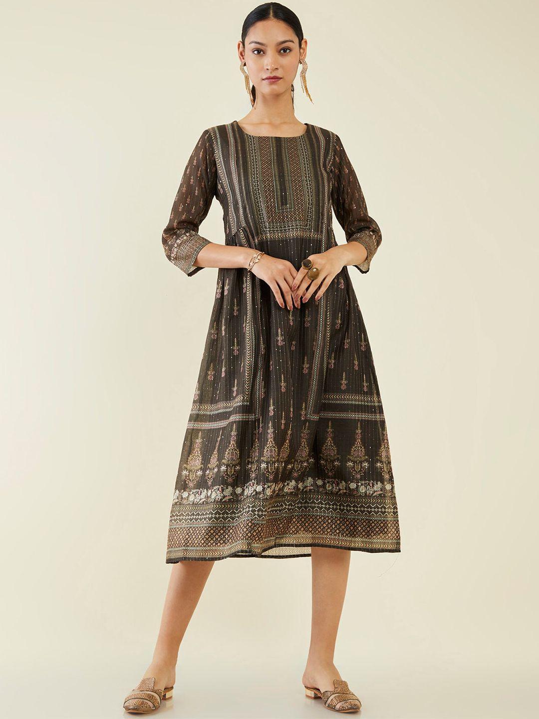 soch ethnic motifs printed chanderi silk a-line dress