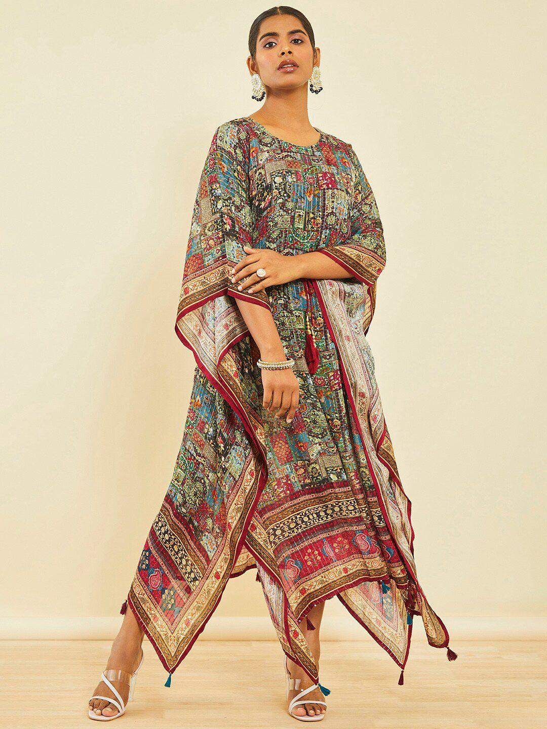 soch ethnic motifs printed cotton midi kaftan dress