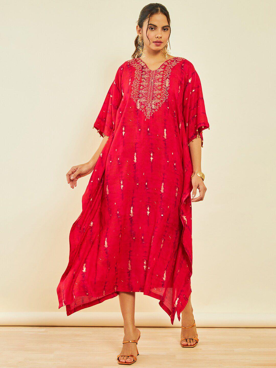 soch ethnic motifs printed modal kaftan maxi dress