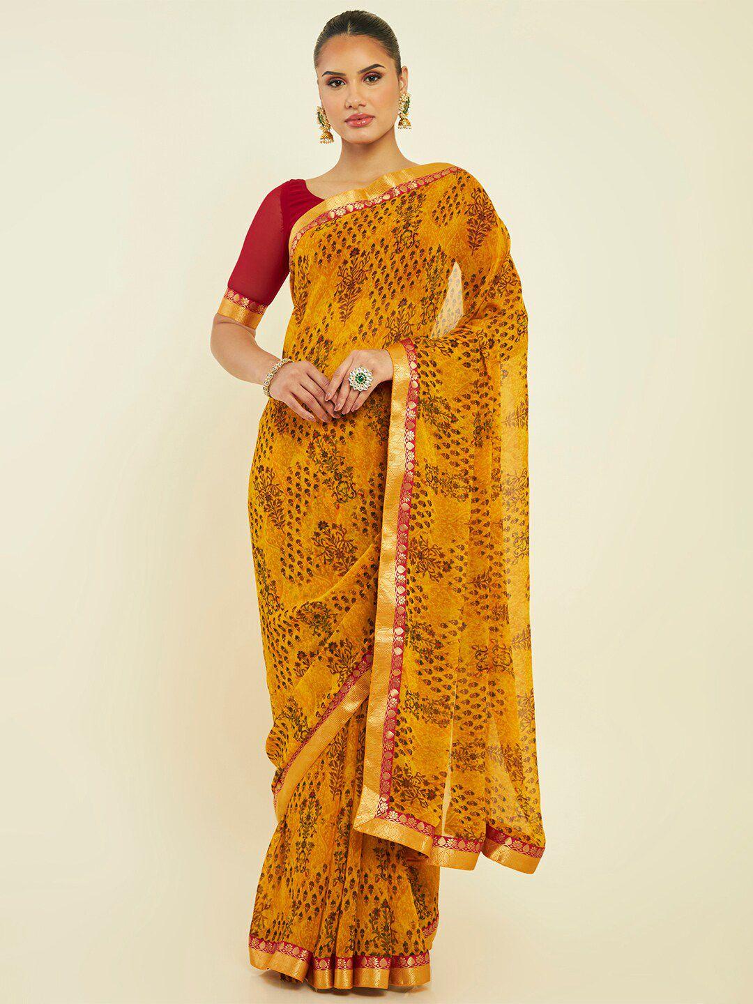 soch ethnic motifs printed pure georgette saree