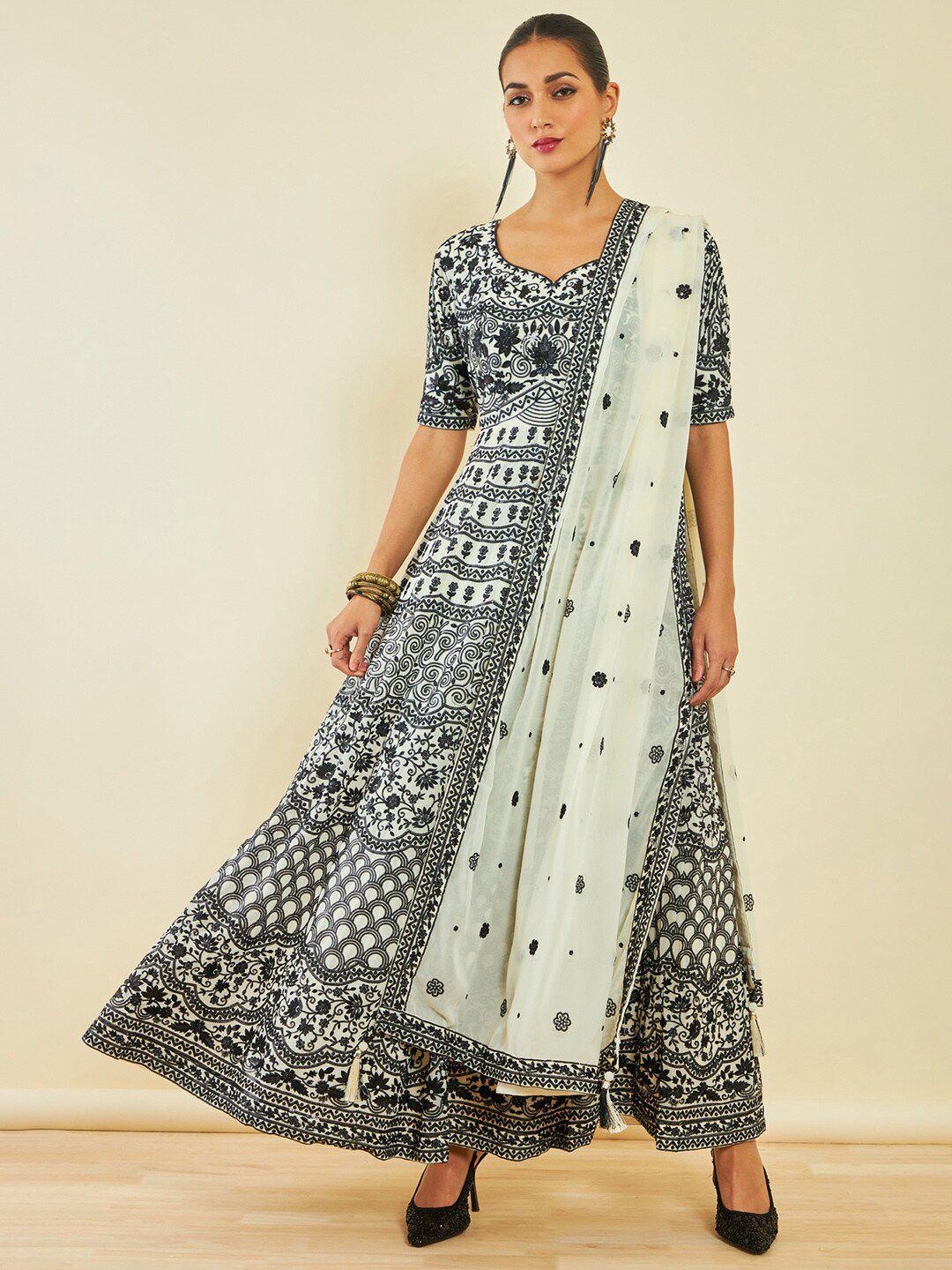 soch ethnic motifs printed sequinned detailed v-neck ethnic maxi dress with dupatta