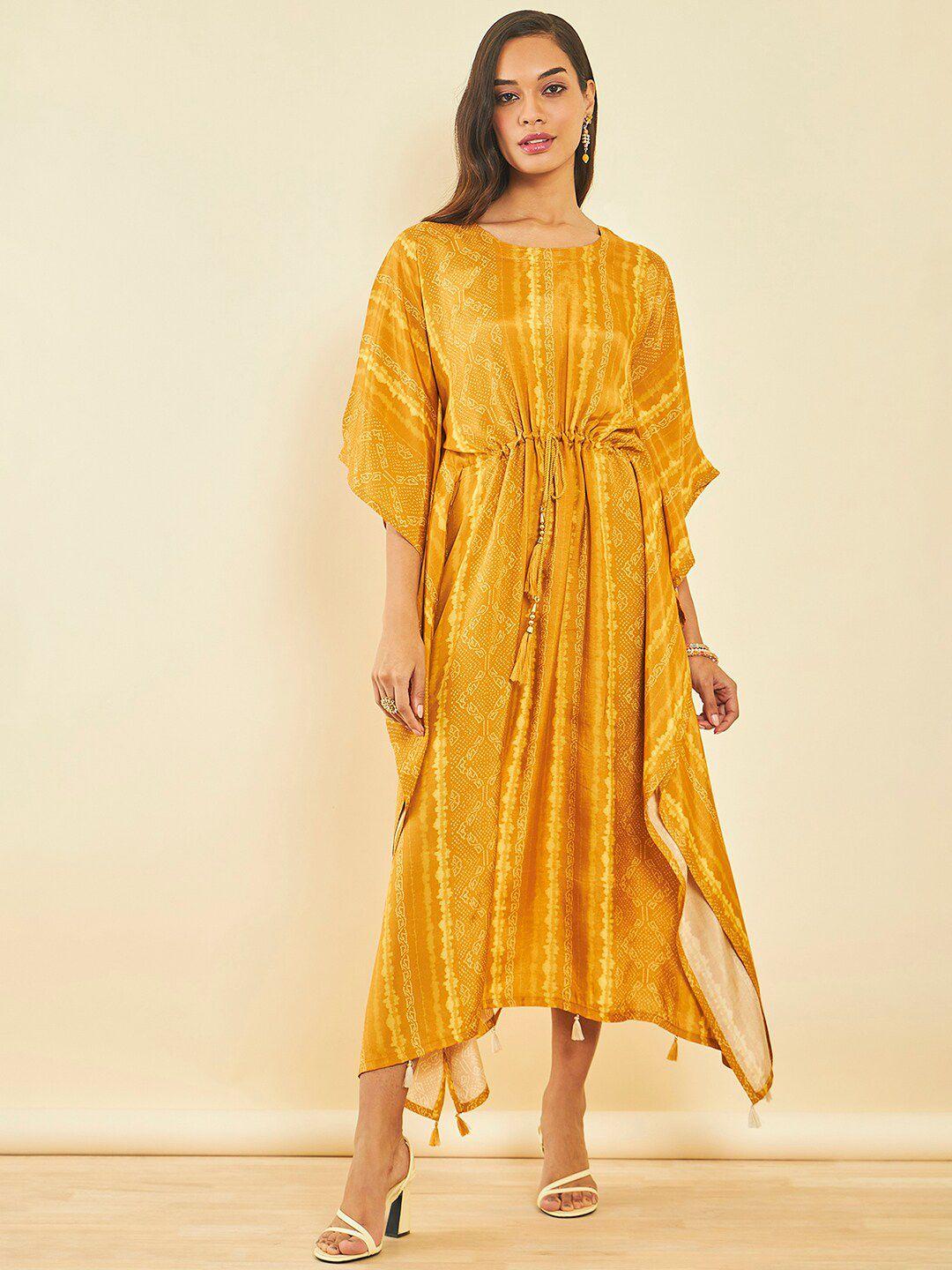 soch ethnic motifs printed silk midi kaftan dress