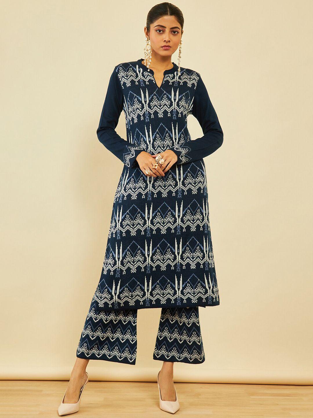 soch ethnic motifs printed straight acrylic kurta with palazzos