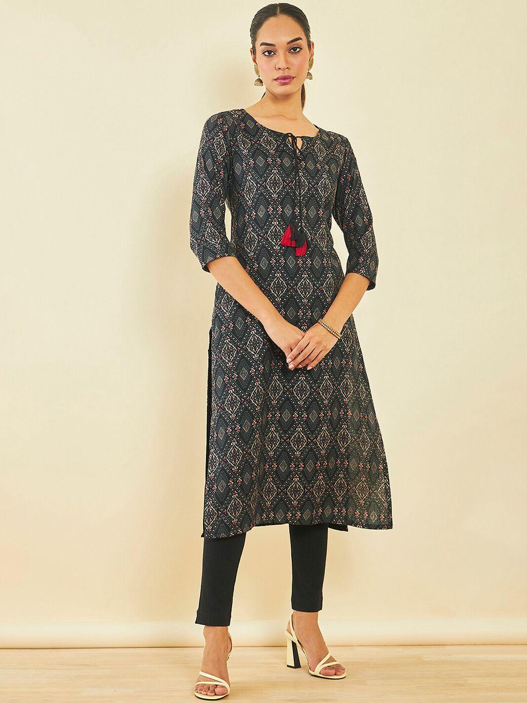 soch ethnic motifs printed straight kurta