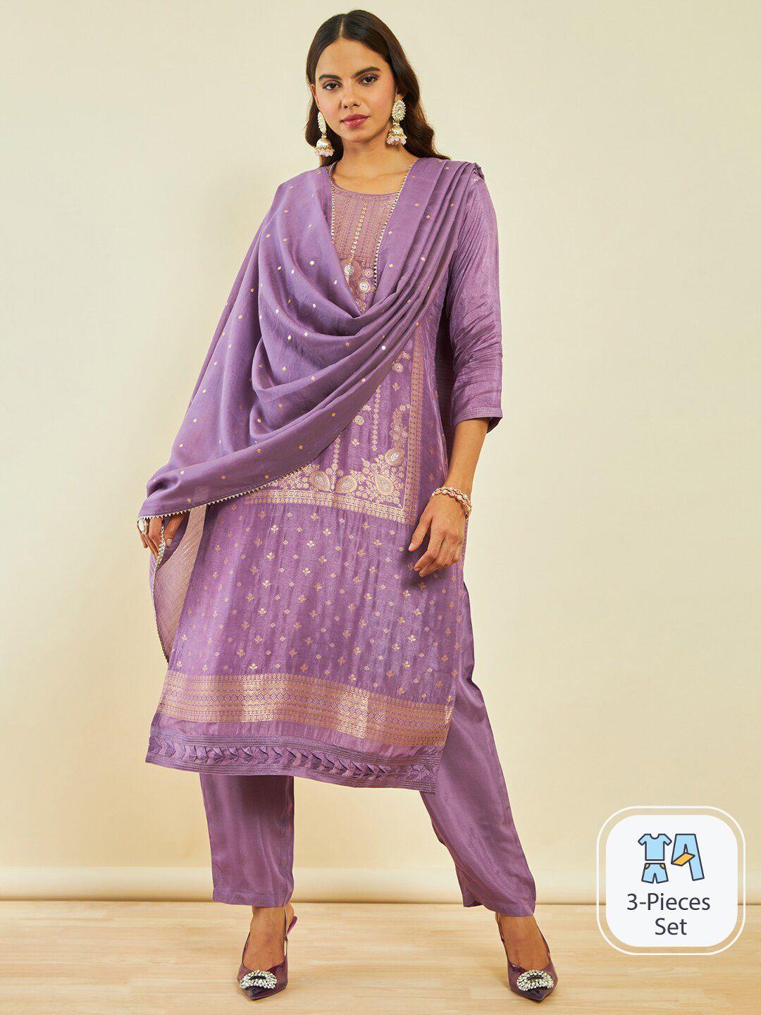 soch ethnic motifs woven design gotta patti kurta with trousers & dupatta