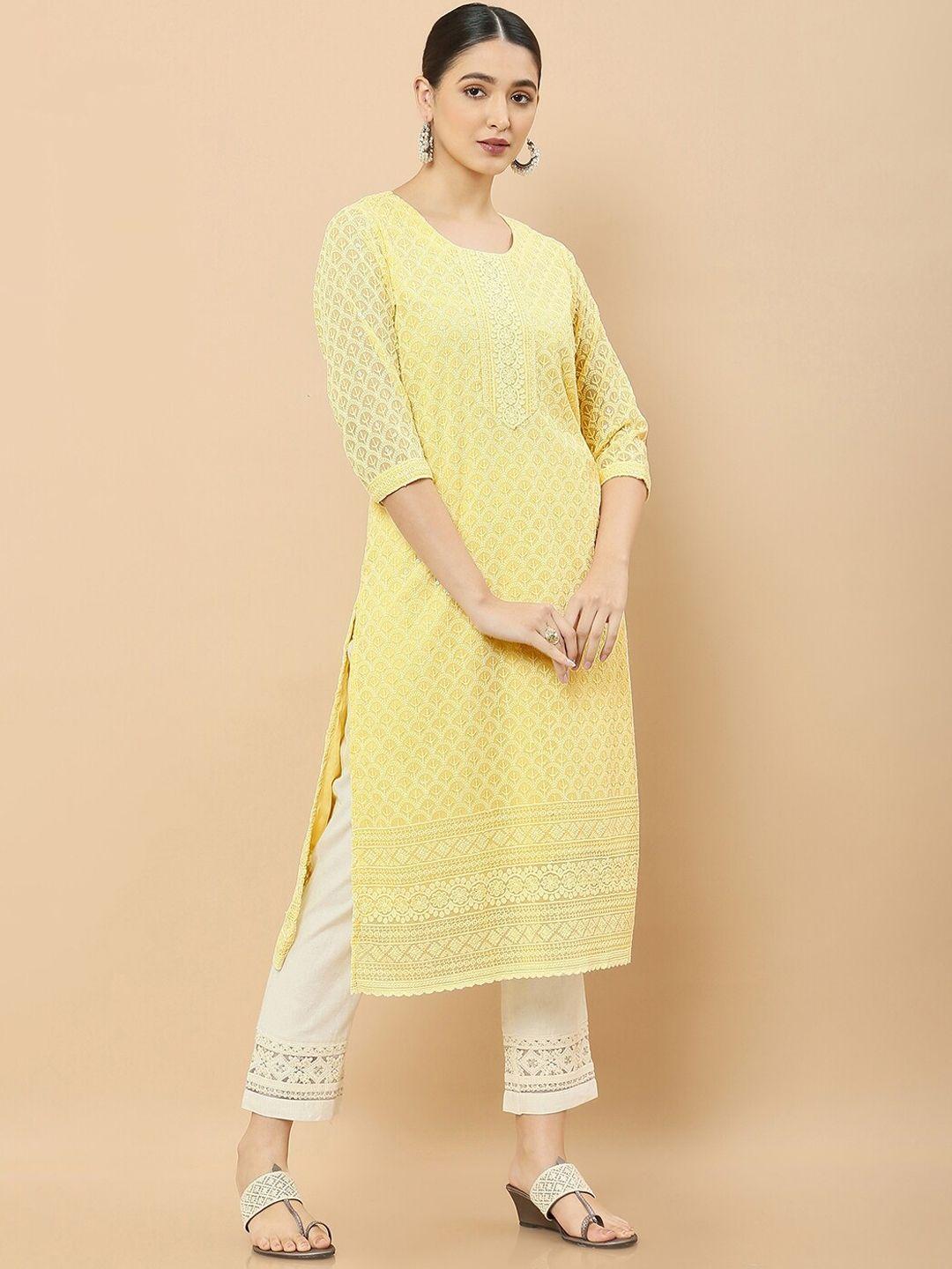 soch ethnic motifs woven design round neck kurta