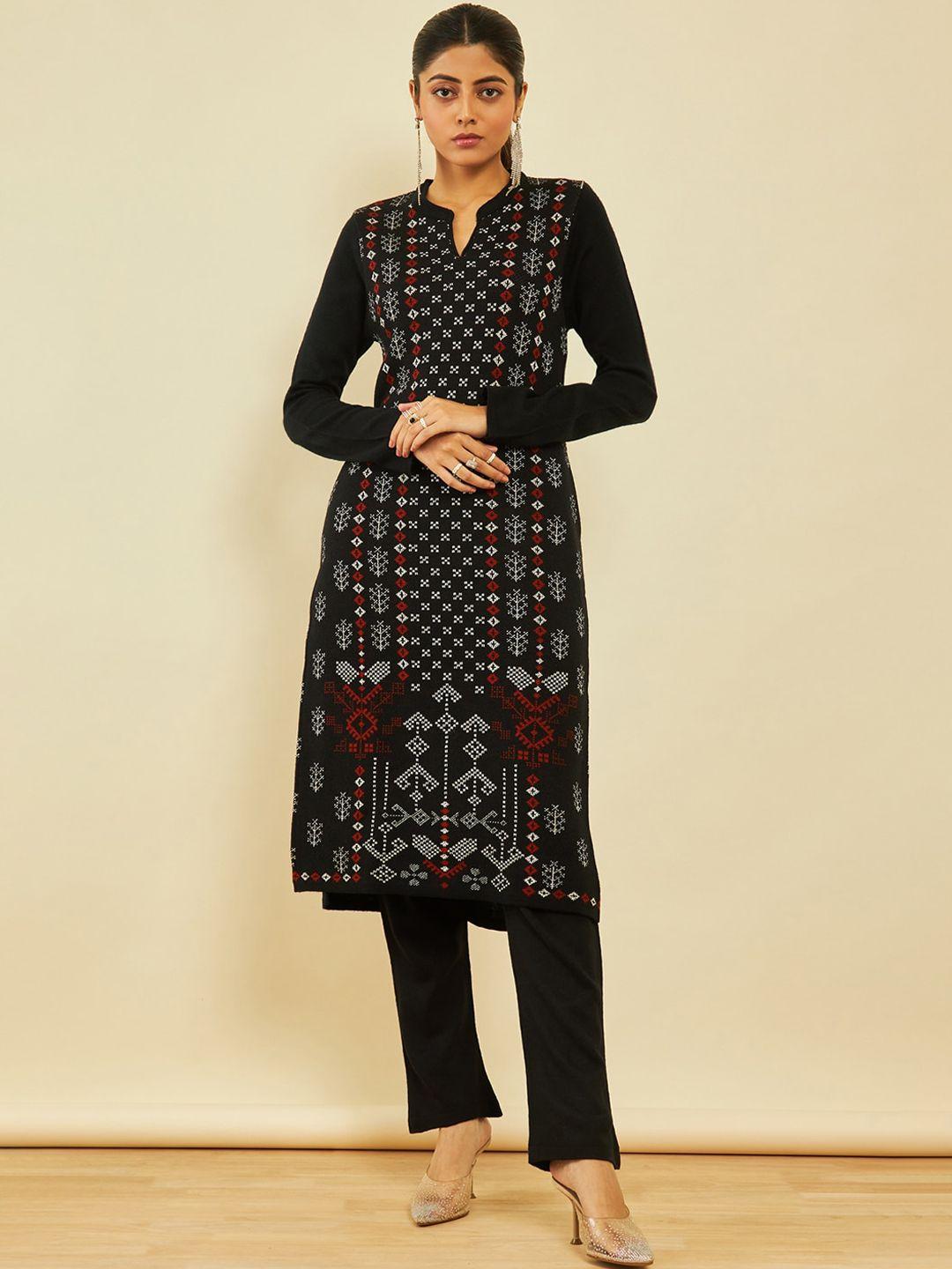 soch ethnic motifs woven design straight acrylic kurta