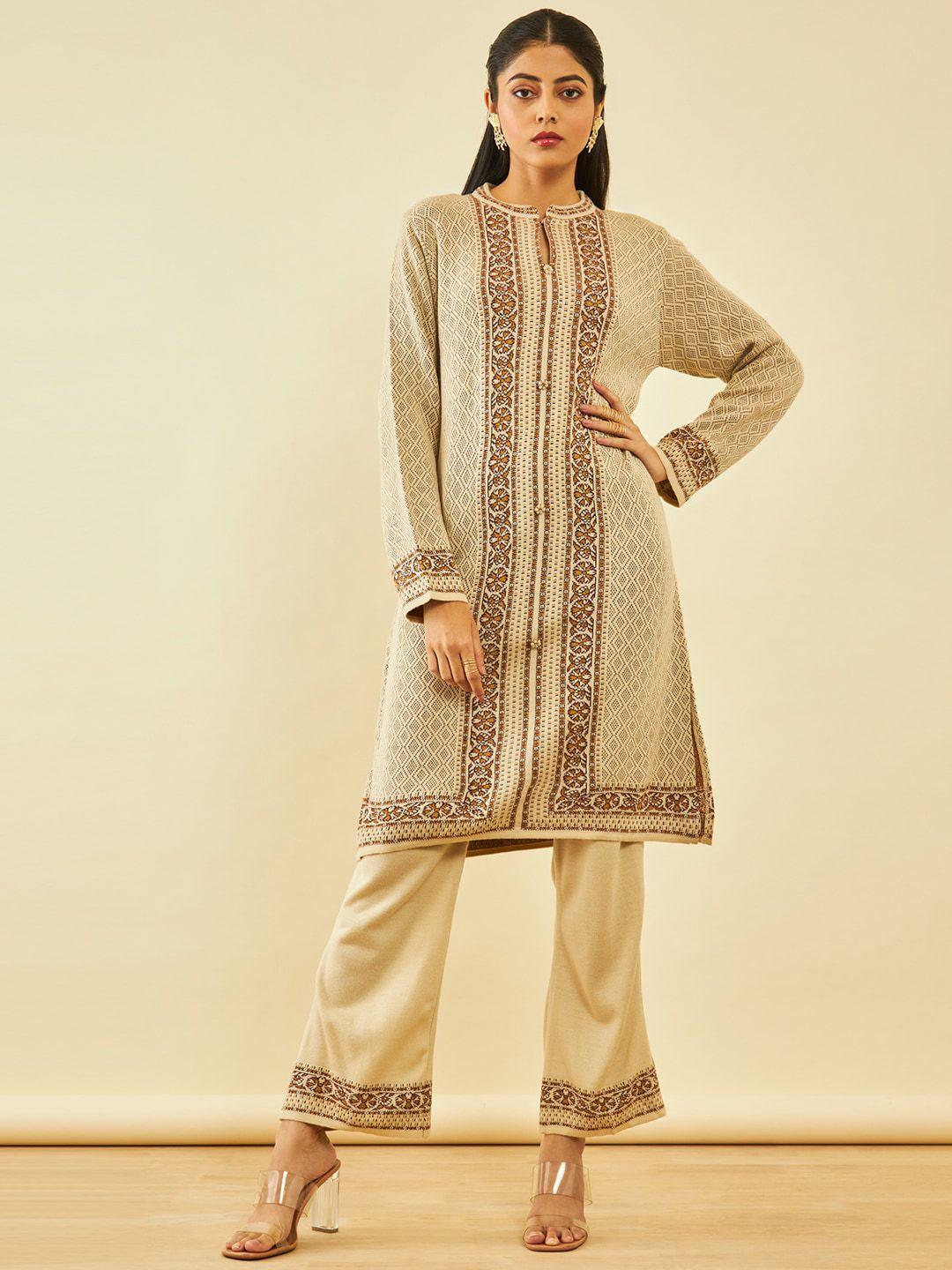 soch ethnic motifs woven designed regular acrylic kurta with palazzos