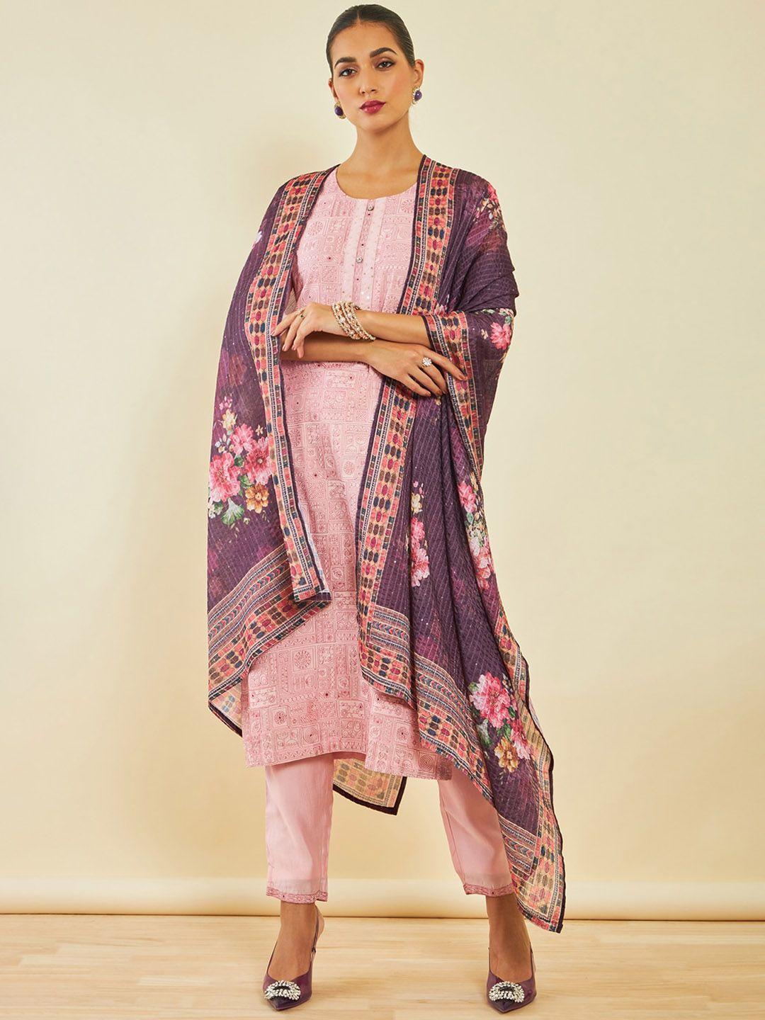 soch ethnic printed regular sequinned kurta set with dupatta
