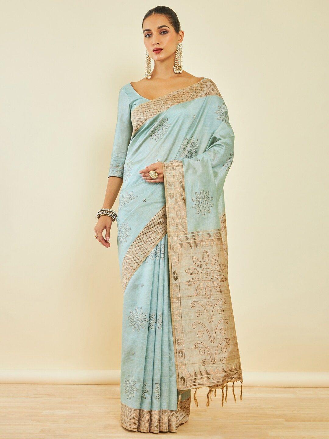 soch floral embellished silk blend tussar saree