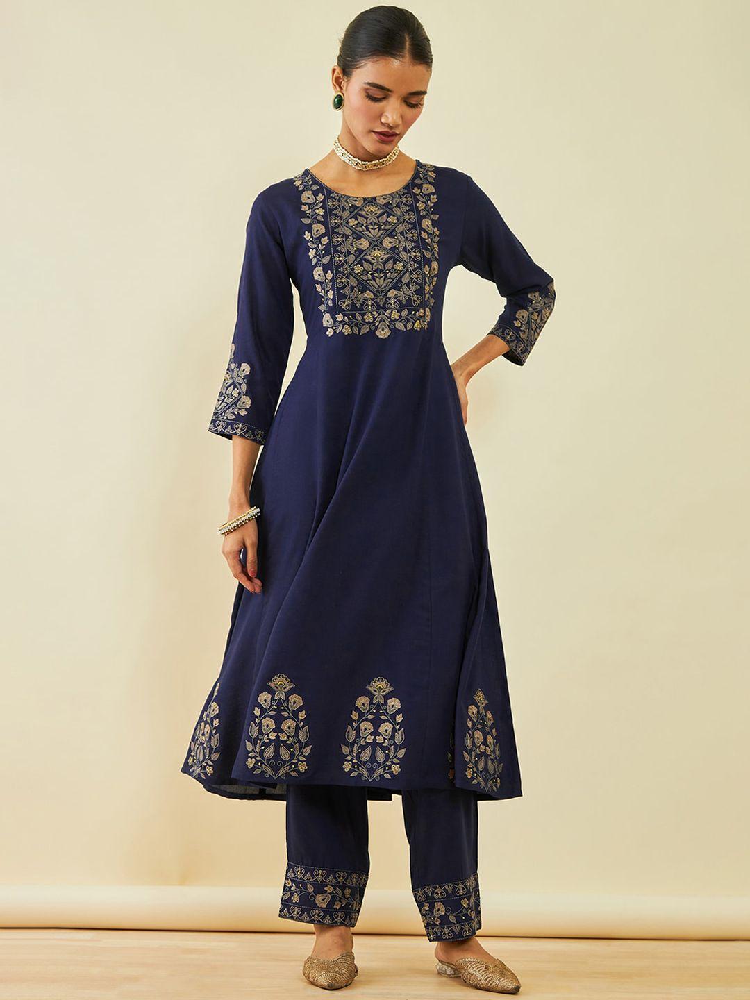 soch floral embroidered anarkali kurta with trousers