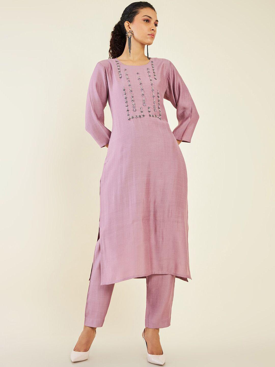 soch floral embroidered beads & stones kurta with trousers