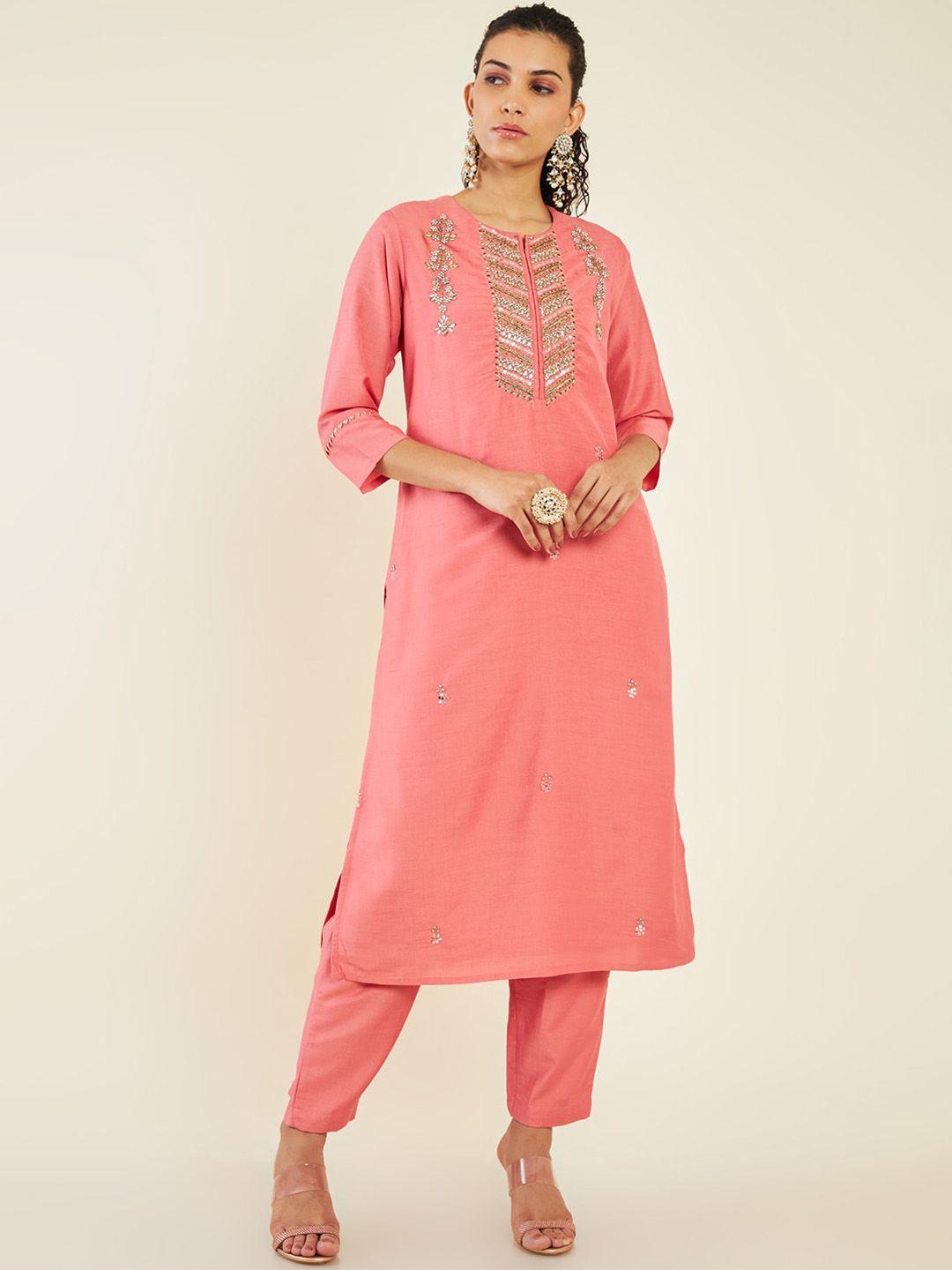 soch floral embroidered beads and stones kurta with trousers