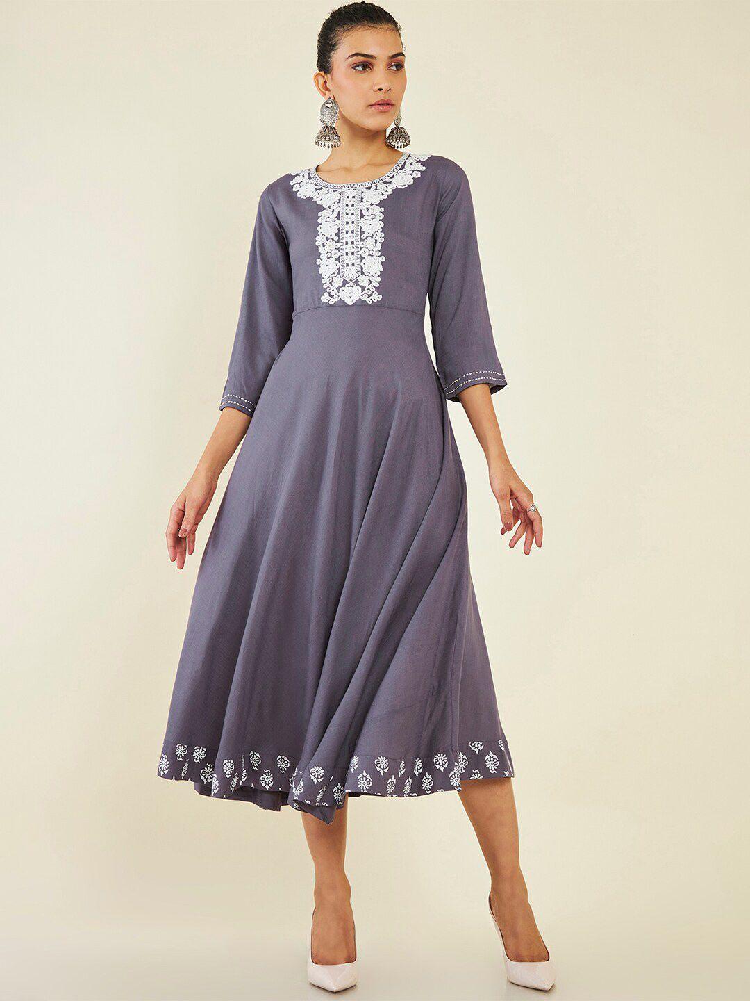 soch floral embroidered ethnic a-line dress