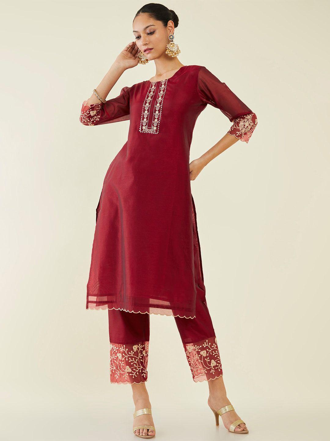 soch floral embroidered gotta patti kurta with trousers