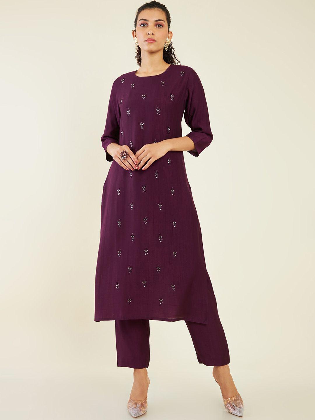 soch floral embroidered kurta with trousers