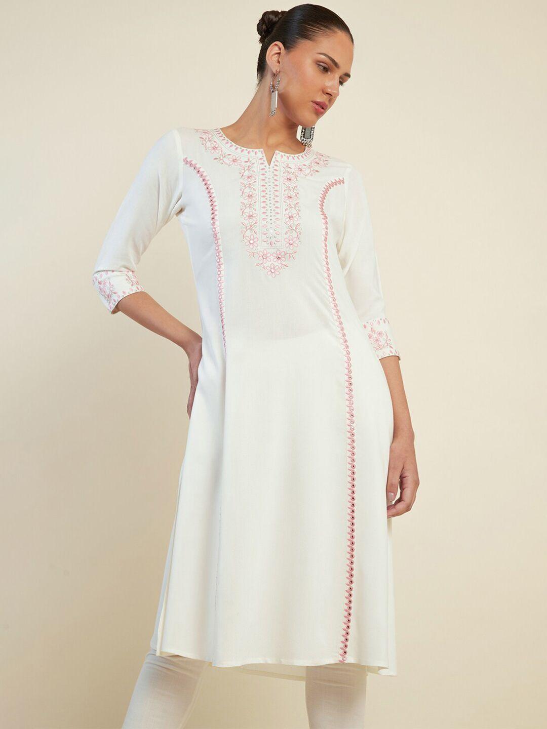 soch floral embroidered mirror work a-line panelled kurta