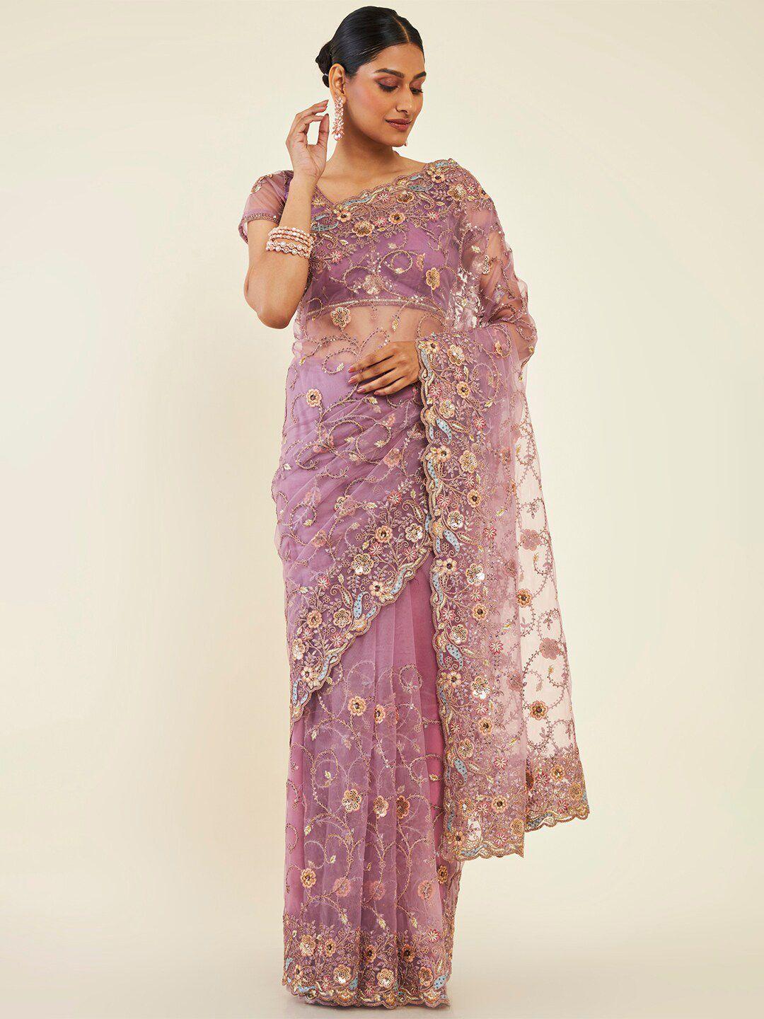 soch floral embroidered net saree